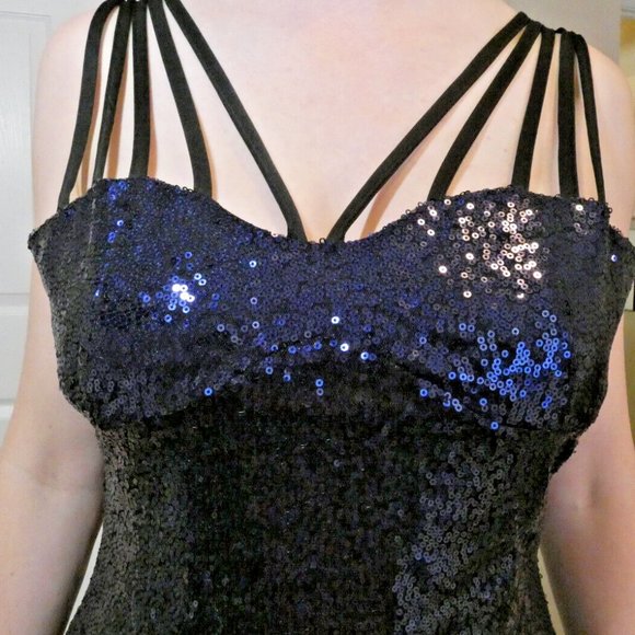 Vintage Vamp Dress Blue Sequins Sexy Prom Goth Cocktail Party Petite Size SP - Picture 6 of 10
